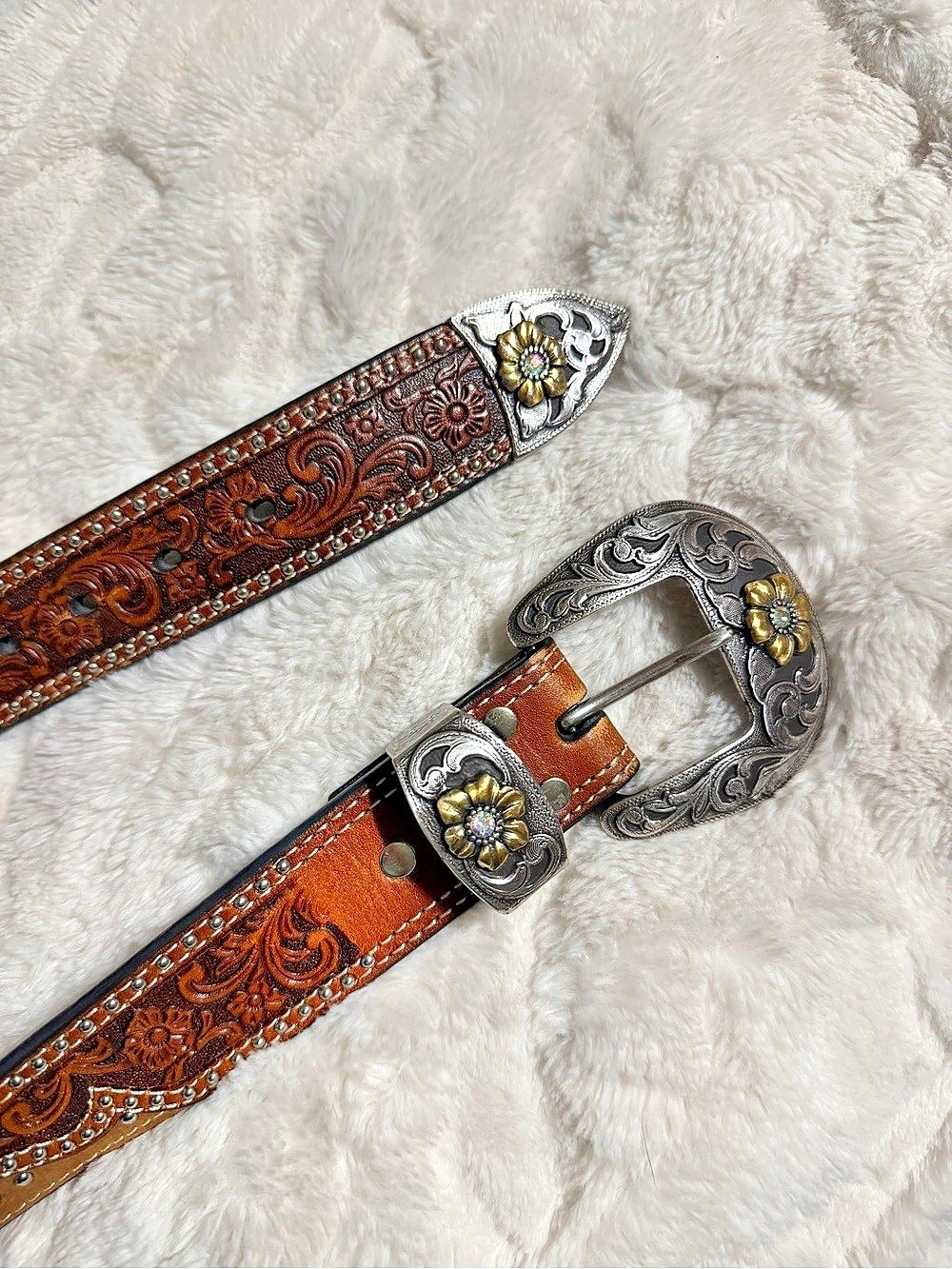 Nocona Paisley Western Belt in Brown & Silver